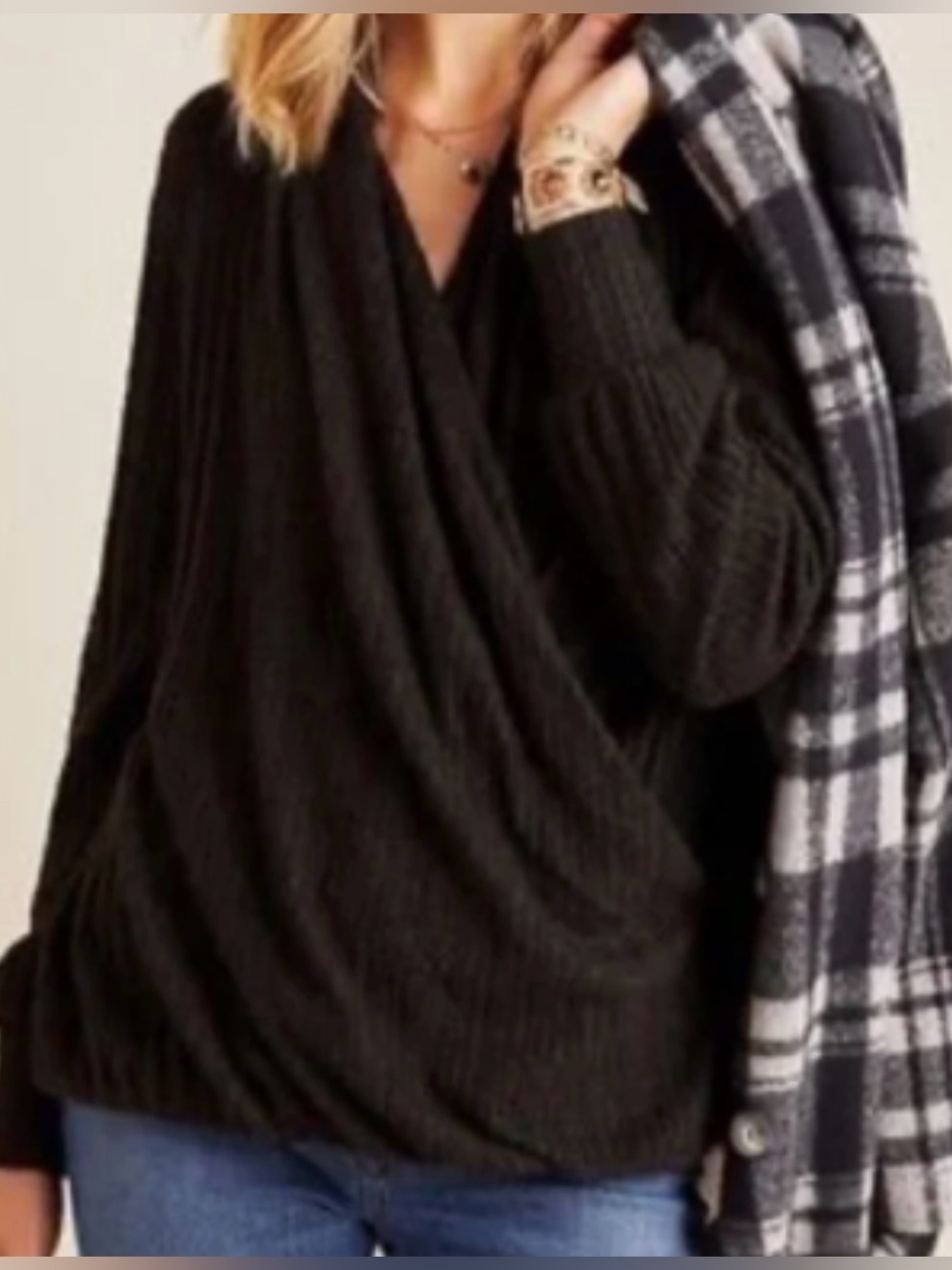 Maeve ANTHROPOLOGIE Rafela Hacci Surplice Faux Wrap Sweater M 20.5” Charcoal EUC